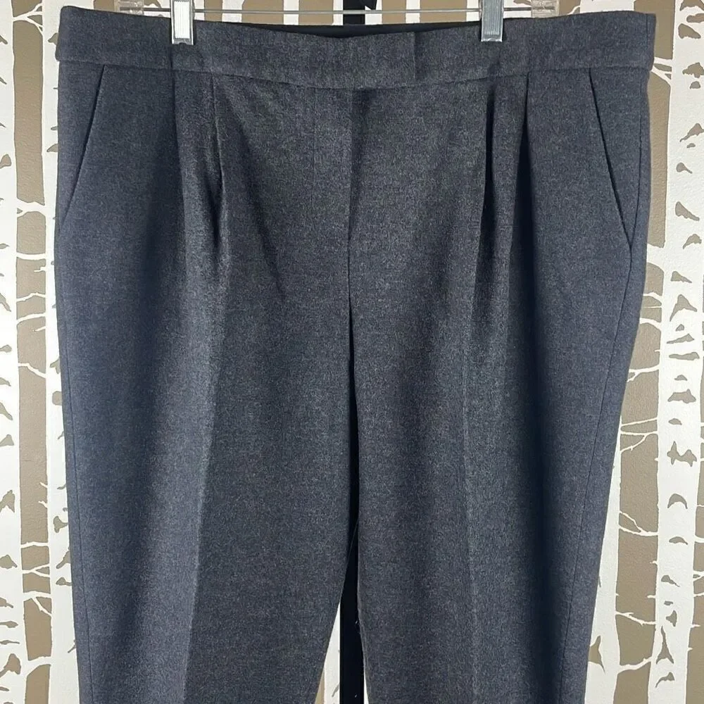 Tory Burch Wool Flannel Pleated Cropped Tapered Dress Pants Charcoal Gray XL